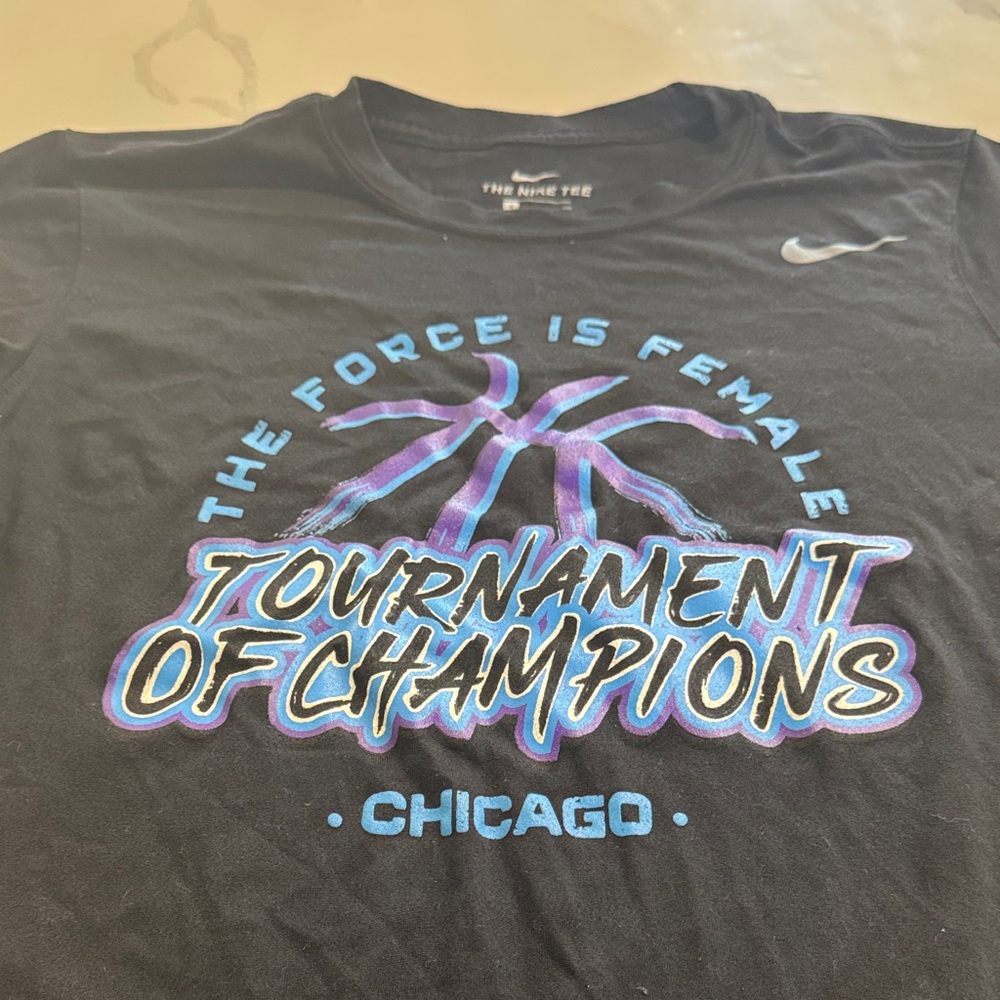 Nike Black Tee with Purple & Blue Tournament Basketball Graphic